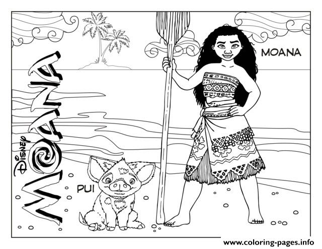 Princess Moana Waialiki And Pui Pig  coloring